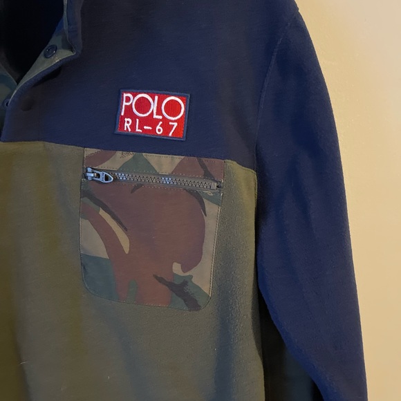 Polo Ralph Lauren RLPC67 USA Flag Fleece Navy Green Pullover Jacket - Picture 6 of 9